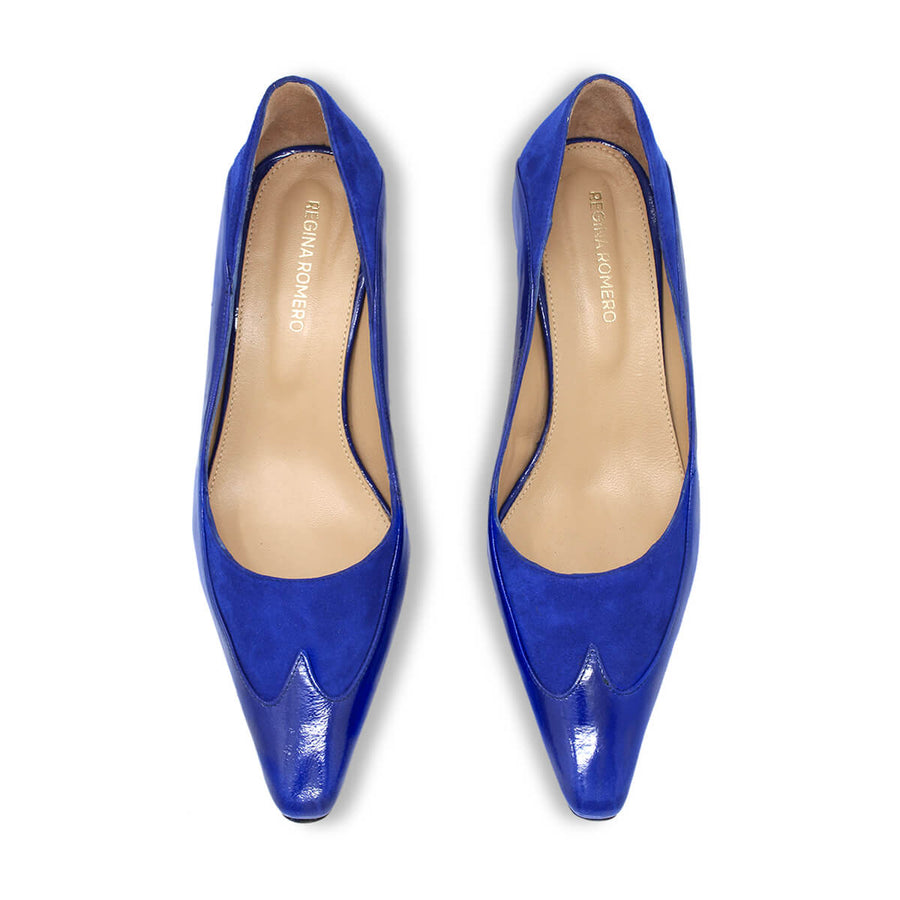 RICCARDI 60 - Azul Regina Romero Zapato Zapatilla Tacon Bajo Para Dama en Piel
