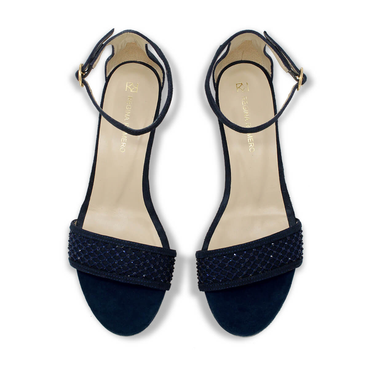 CARMEN 55 GLAM - Navy Regina Romero Low Heel Sandal Slipper Shoe for Women in Leather