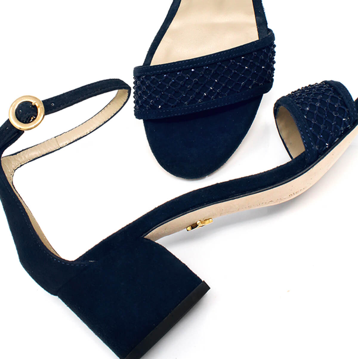 CARMEN 55 GLAM - Navy Regina Romero Low Heel Sandal Slipper Shoe for Women in Leather