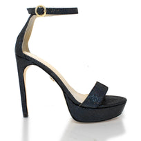 LAURA 125 - Glitter Negro Regina Romero Zapato Sandalia Plataforma Tacon Alto Para Dama en Piel