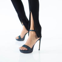 LAURA 125 - Glitter Negro Regina Romero Zapato Sandalia Plataforma Tacon Alto Para Dama en Piel
