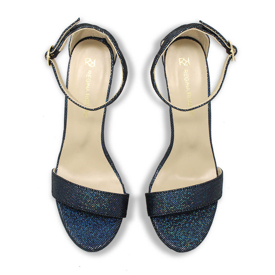 LAURA 125 - Glitter Negro Regina Romero Zapato Sandalia Plataforma Tacon Alto Para Dama en Piel