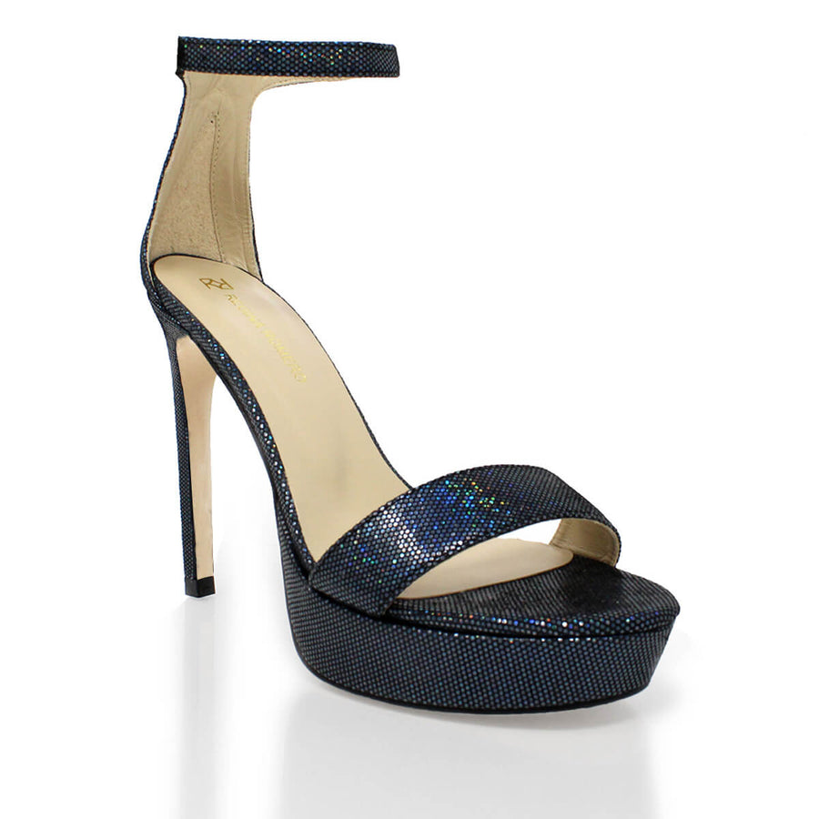 LAURA 125 - Glitter Negro Regina Romero Zapato Sandalia Plataforma Tacon Alto Para Dama en Piel