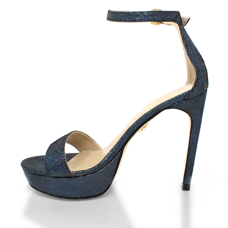 LAURA 125 - Glitter Negro Regina Romero Zapato Sandalia Plataforma Tacon Alto Para Dama en Piel