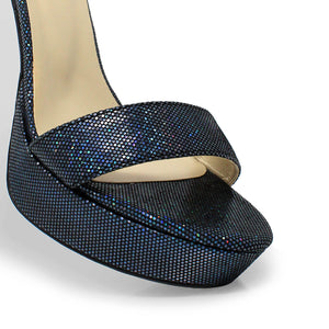 LAURA 125 - Glitter Negro Regina Romero Zapato Sandalia Plataforma Tacon Alto Para Dama en Piel