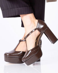 VIVIANA 95 - Charol Cafe Regina Romero Zapato Plataforma Tacon Alto Para Dama en Piel