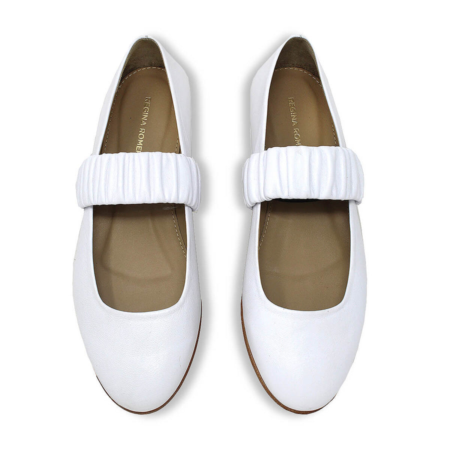 ALINA- Blanco Regina Romero Zapato Flat Balerina de Piso Para Dama en Piel
