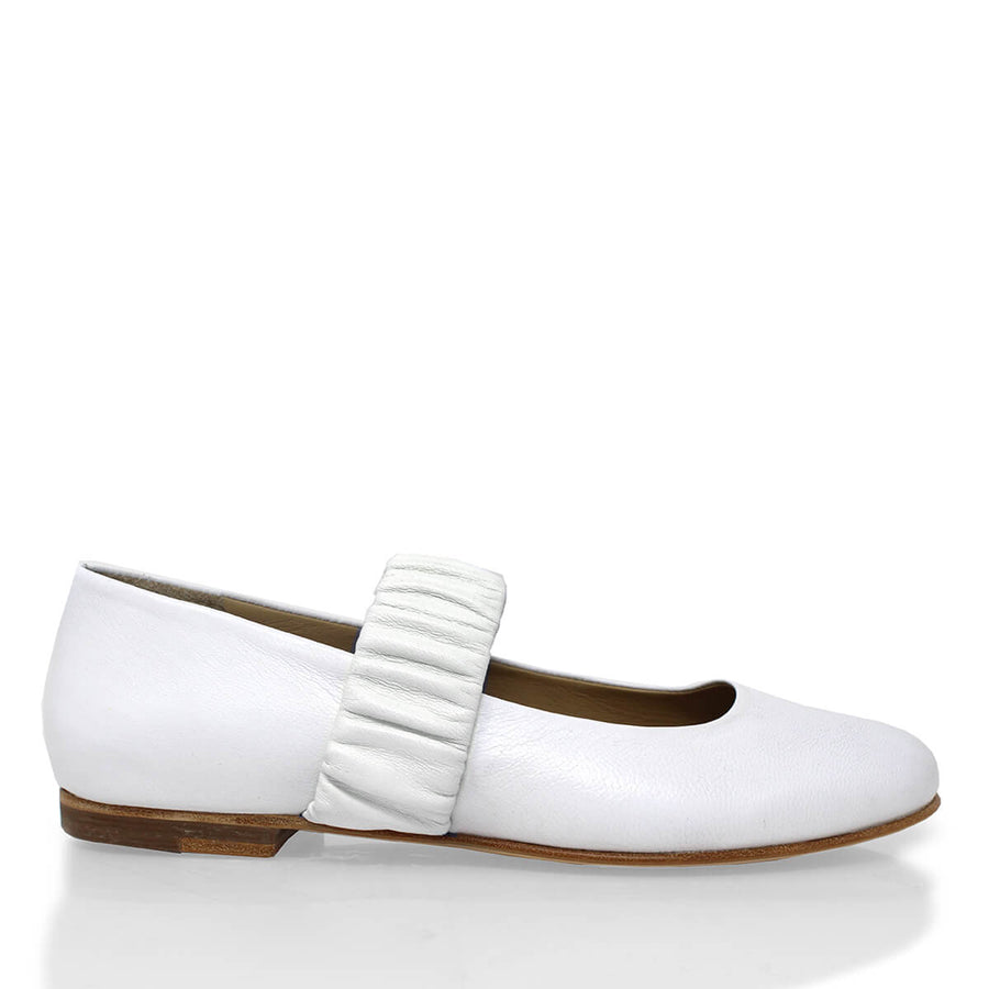 ALINA- Blanco Regina Romero Zapato Flat Balerina de Piso Para Dama en Piel