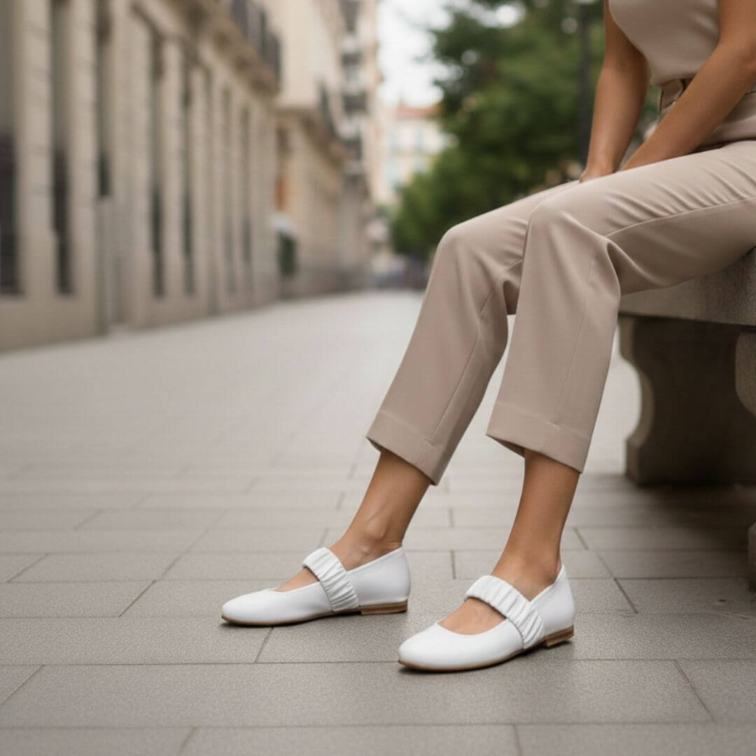ALINA- Blanco Regina Romero Zapato Flat Balerina de Piso Para Dama en Piel
