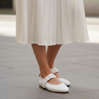 ALINA- Blanco Regina Romero Zapato Flat Balerina de Piso Para Dama en Piel