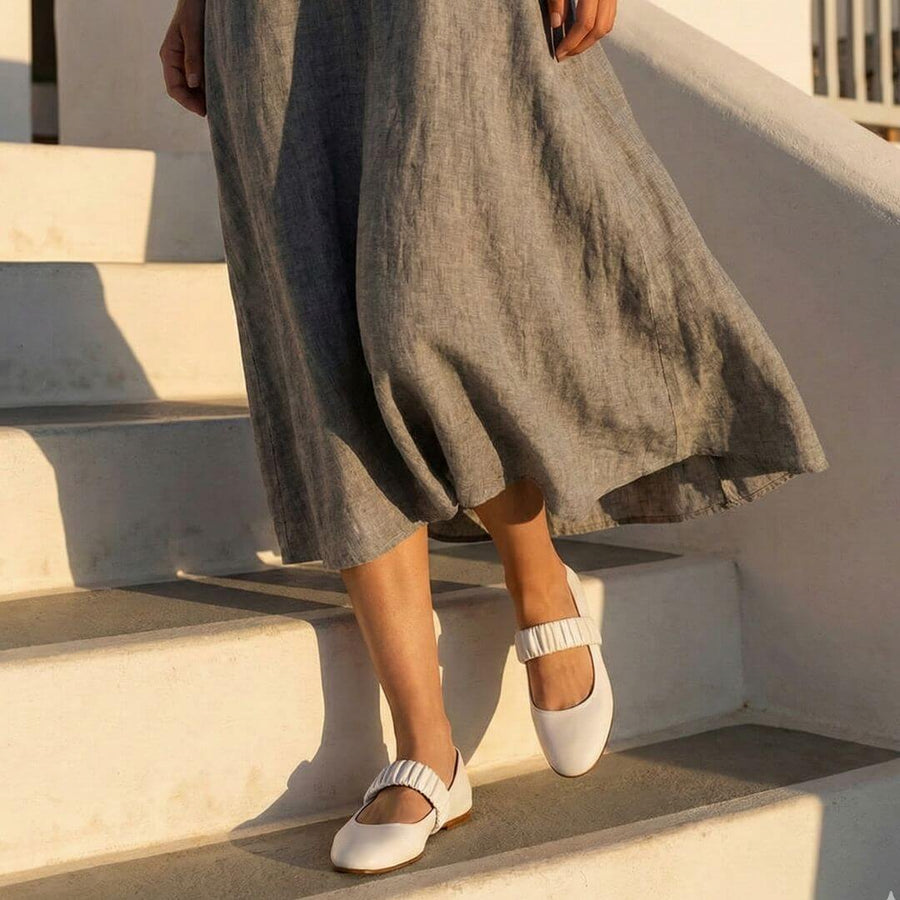 ALINA- Blanco Regina Romero Zapato Flat Balerina de Piso Para Dama en Piel