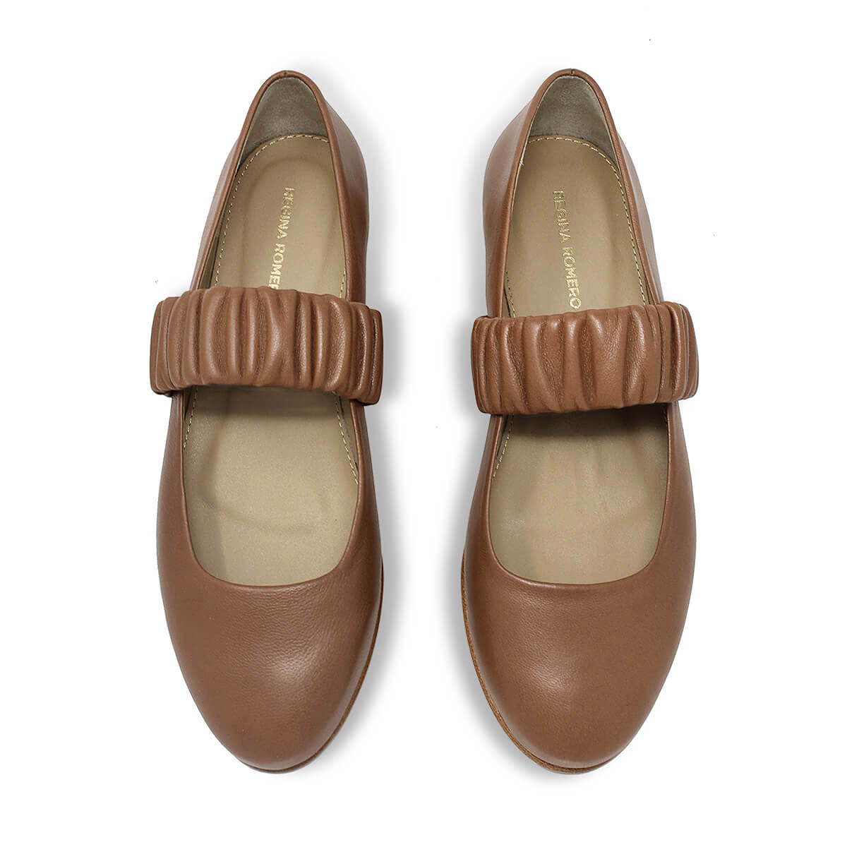 ALINA- Tan Regina Romero Zapato Flat Balerina de Piso Para Dama en Piel