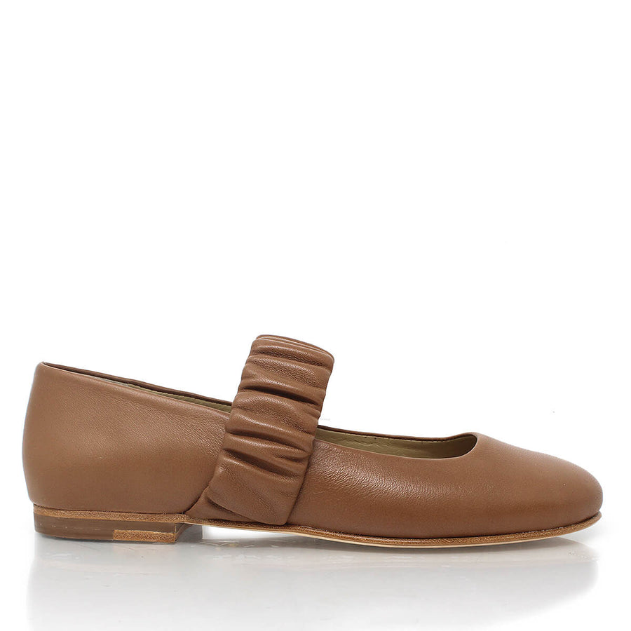 ALINA- Tan Regina Romero Zapato Flat Balerina de Piso Para Dama en Piel