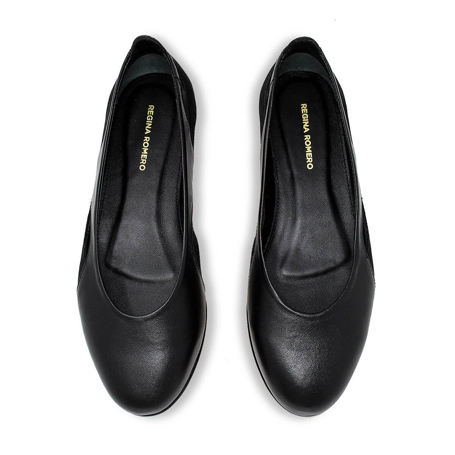 ARACELI - Negro Regina Romero Zapato Flat Balerina de Piso Para Dama en Piel