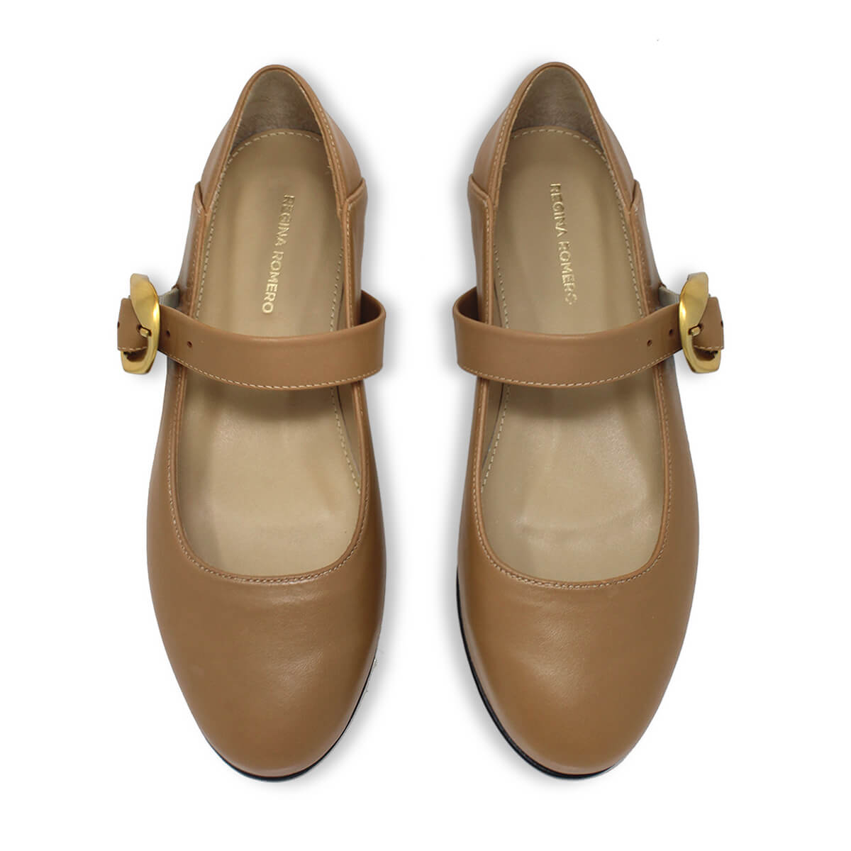 LOLA - Mocha Regina Romero Zapato Flat Balerina de Piso Para Dama en Piel