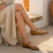 LOLA - Mocha Regina Romero Zapato Flat Balerina de Piso Para Dama en Piel
