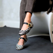 LOLA - Negro Print Regina Romero Zapato Flat Balerina de Piso Para Dama en Piel