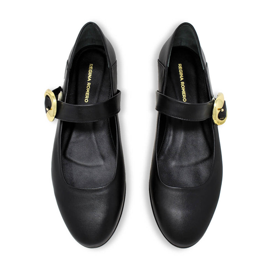 LOLA - Negro Regina Romero Zapato Flat Balerina de Piso Para Dama en Piel