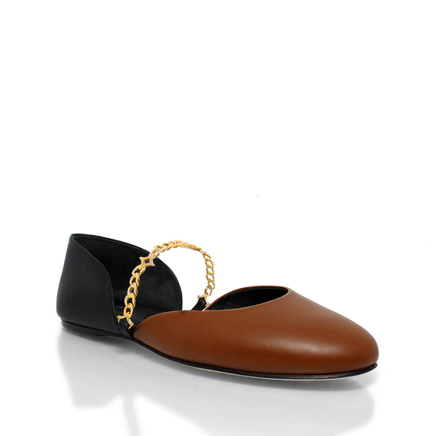 NAOMI - Tan y Negro Regina Romero Zapato Flat Balerina de Piso Para Dama en Piel