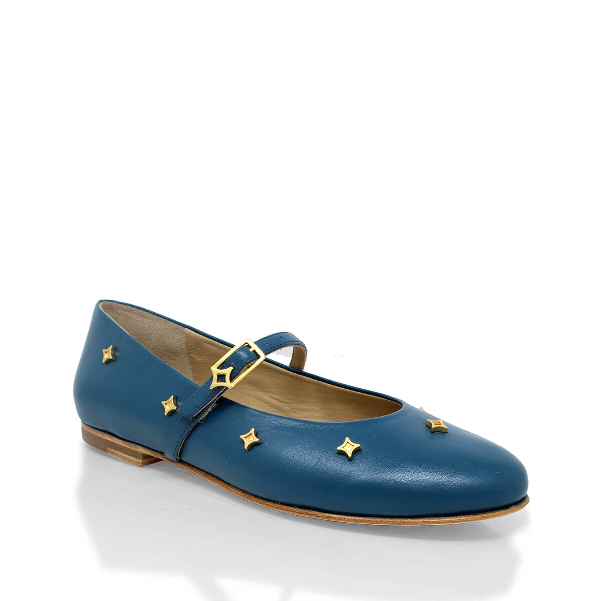 NERINA - Azul Plumbago Regina Romero Zapato Flat Balerina de Piso Para Dama en Piel