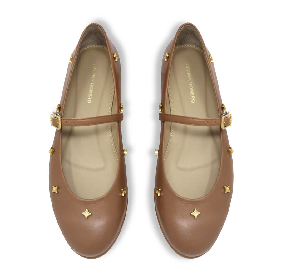NERINA - Capuccino Regina Romero Zapato Flat Balerina de Piso Para Dama en Piel