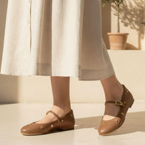 NERINA - Capuccino Regina Romero Zapato Flat Balerina de Piso Para Dama en Piel