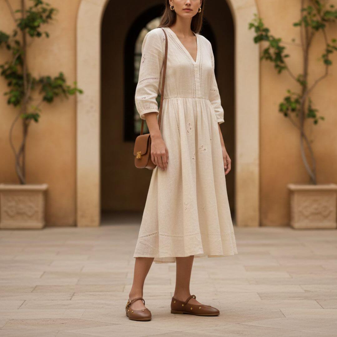 NERINA - Capuccino Regina Romero Zapato Flat Balerina de Piso Para Dama en Piel