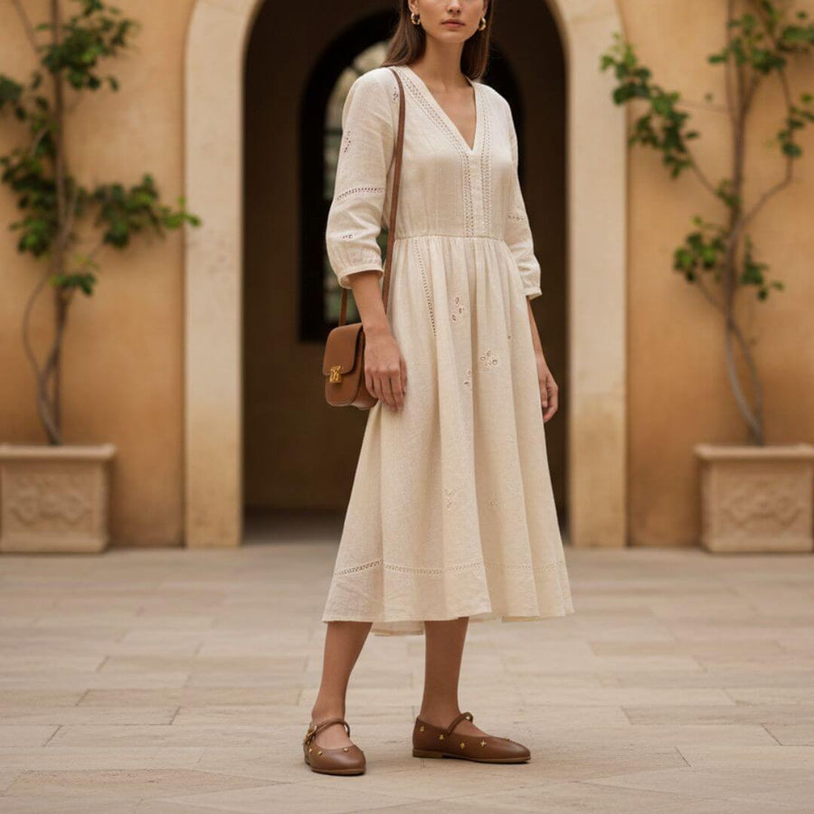 NERINA - Capuccino Regina Romero Zapato Flat Balerina de Piso Para Dama en Piel