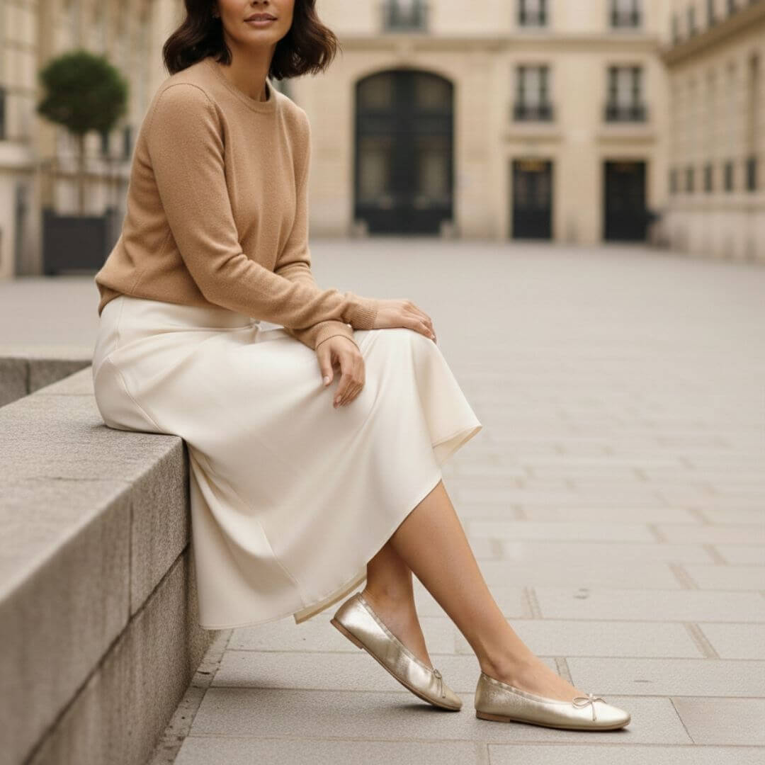 SORELLA - Champagne Regina Romero Zapato Flat Balerina de Piso Paea Dama en Pie