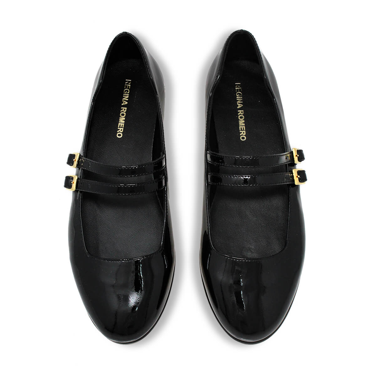 VIOLET - Charol Negro Regina Romero Zapato Flat Balerina de Piso Para Dama en Piel