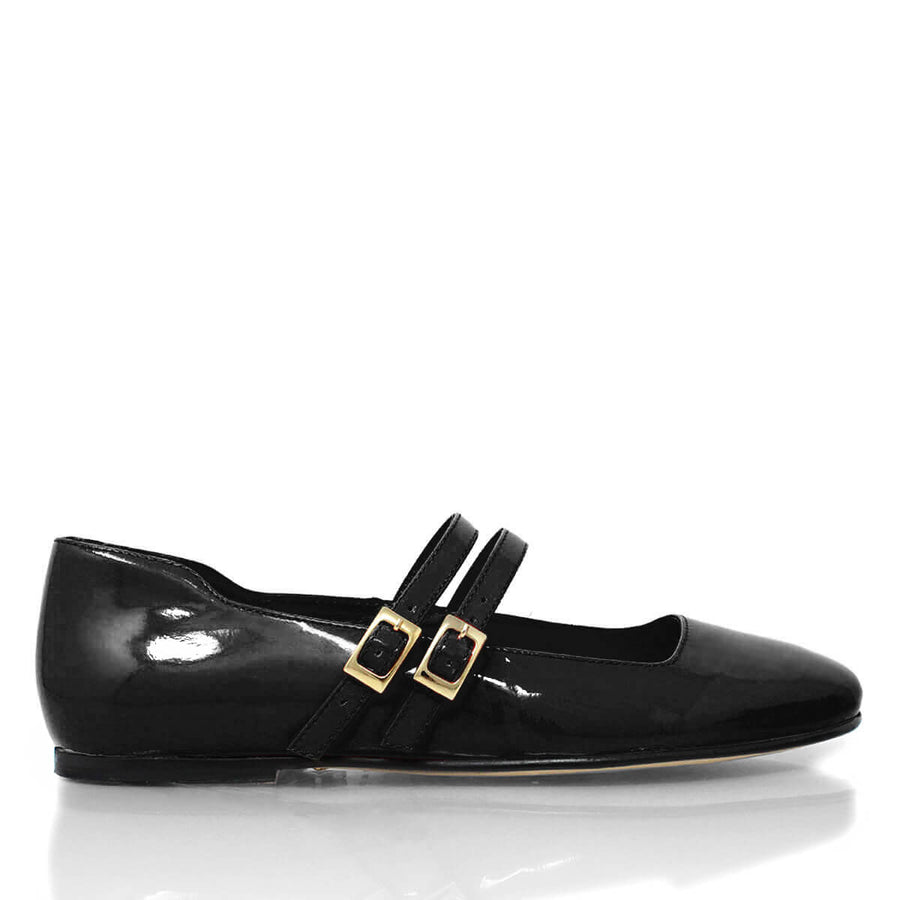 VIOLET - Charol Negro Regina Romero Zapato Flat Balerina de Piso Para Dama en Piel