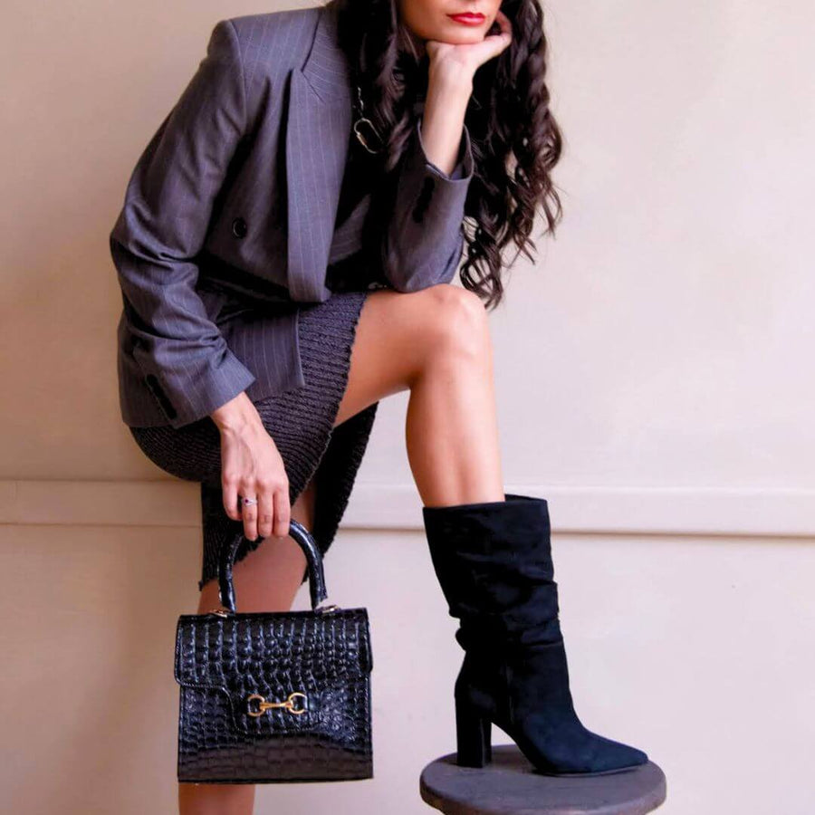 CASANDRA 75 - Negro Regina Romero Zapato Bota Botin Tacon Alto Para Dama en Piel
