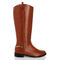 NOVA - Tan Regina Romero Zapato Bota Larga Tacon Bajo Para Dama en Piel