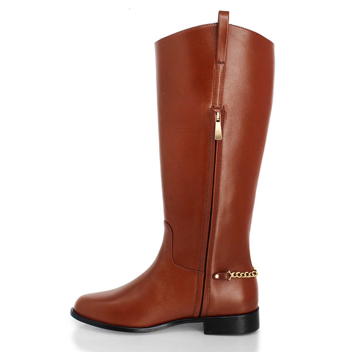 NOVA - Tan Regina Romero Zapato Bota Larga Tacon Bajo Para Dama en Piel