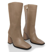 JOAN 75 - Mocha Regina Romero Zapato Bota Botin Tacon Alto Para Dama en Piel