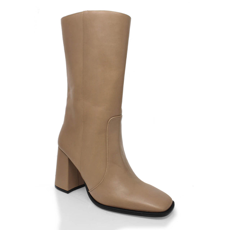 JOAN 75 - Mocha Regina Romero Zapato Bota Botin Tacon Alto Para Dama en Piel