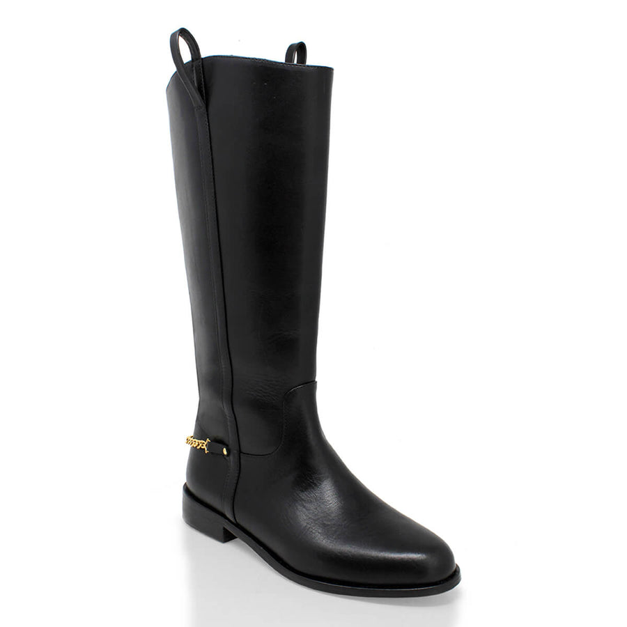 NOVA - Negro Regina Romero Zapato Bota Larga Tacon Bajo Para Dama en Piel