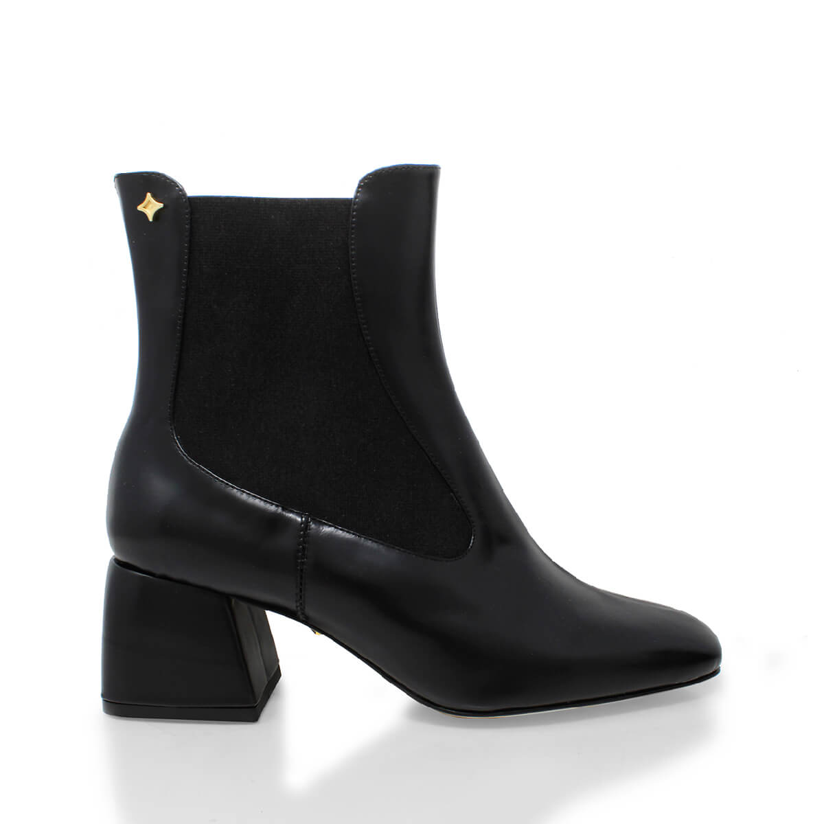 Botines chelsea de piel color negro con elástico lateral y tacón de bloque, modelo Voga de Regina Romero