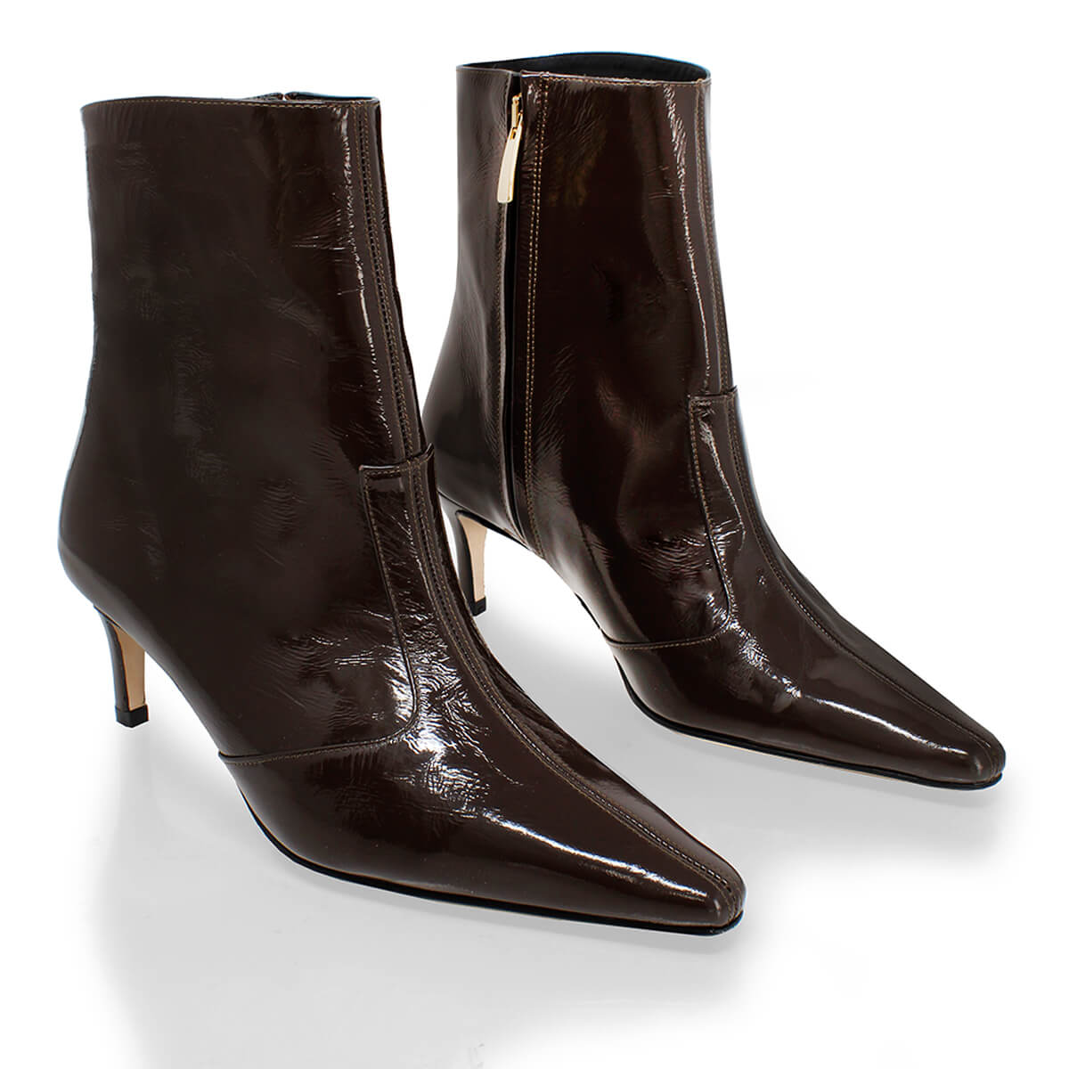 FRANCESCA 60 - Charol Cafe Regina Romero Zapato Bota Botin Tacon Bajo Para Dama en Piel