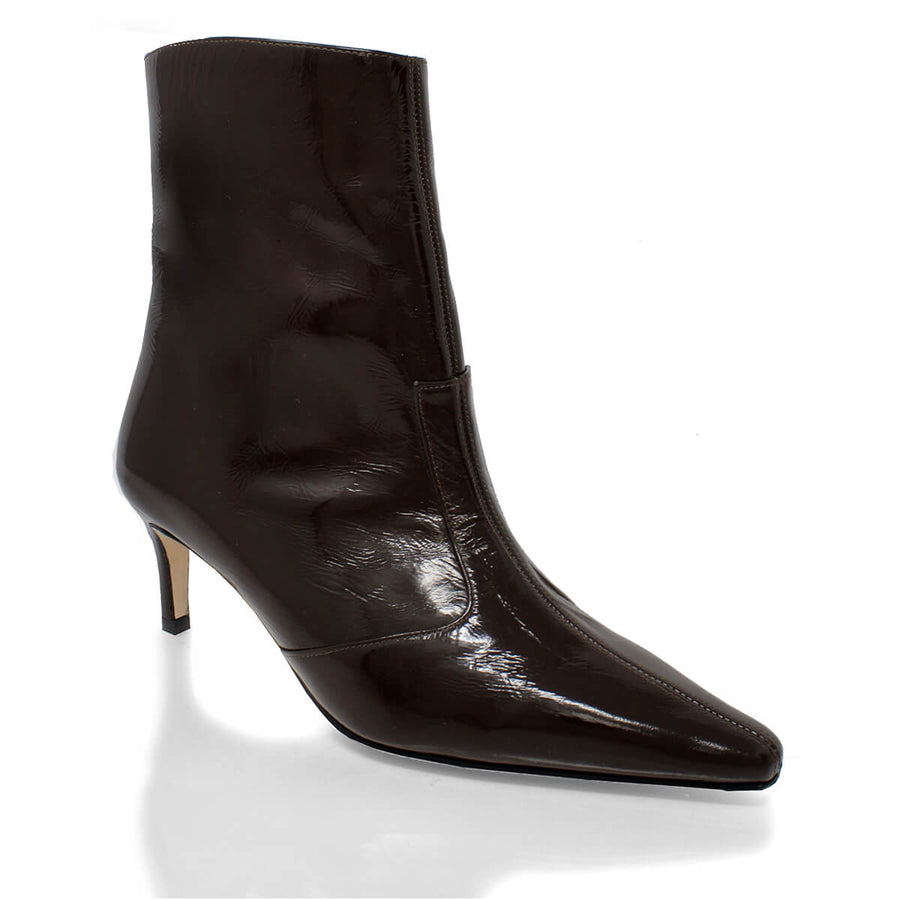 FRANCESCA 60 - Charol Cafe Regina Romero Zapato Bota Botin Tacon Bajo Para Dama en Piel