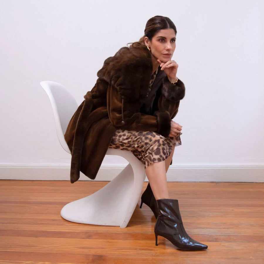 FRANCESCA 60 - Charol Cafe Regina Romero Zapato Bota Botin Tacon Bajo Para Dama en Piel