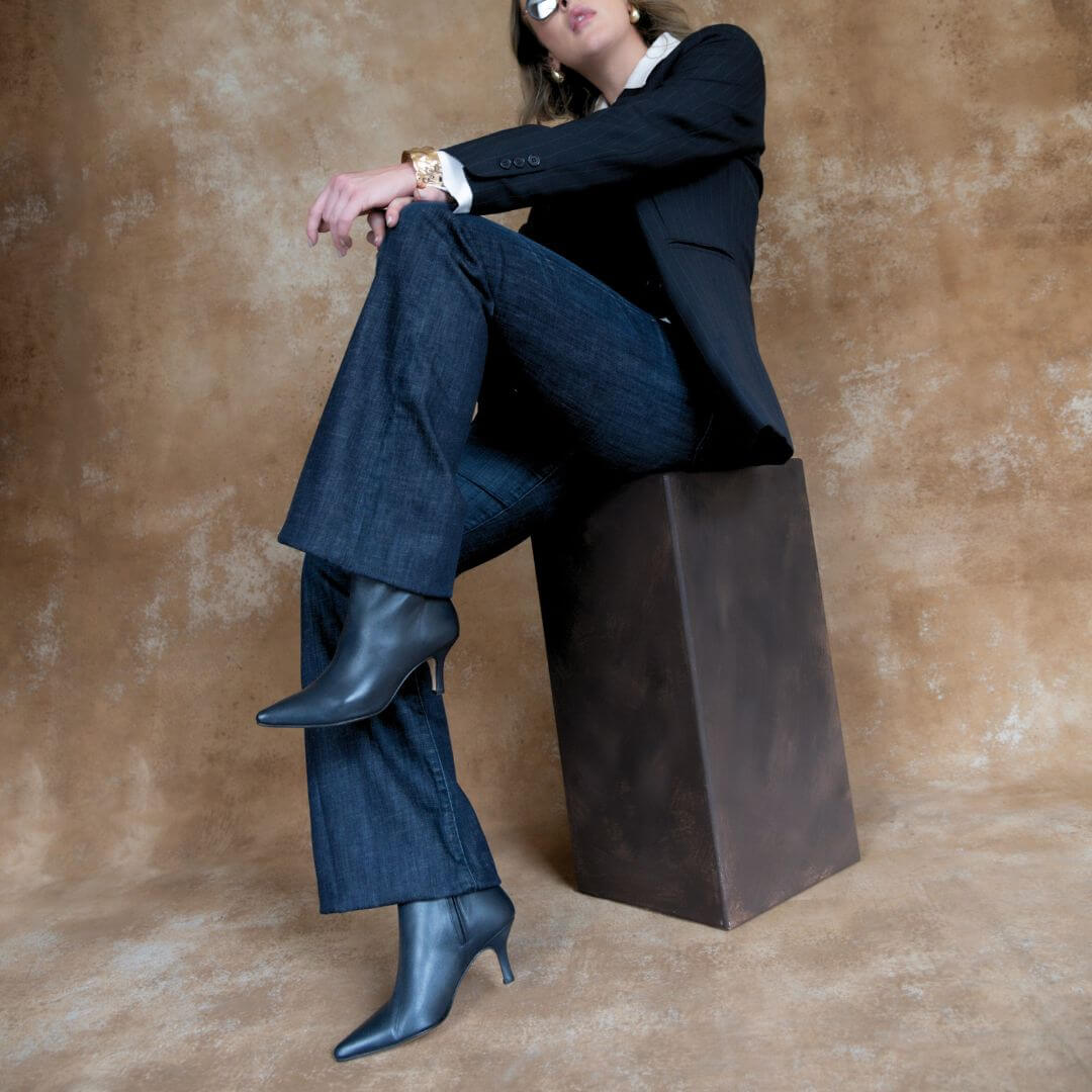 MELANIA 60 - Marino Regina Romero Zapato Bota Botin Tacon Bajo Para Dama en Piel