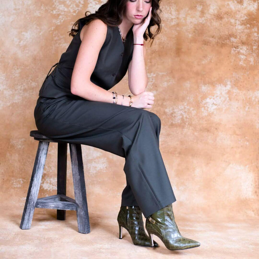 TIZIANA 85 - Khaki Regina Romero Zapato Bota Botin Tacon Alto Para Dama en Piel