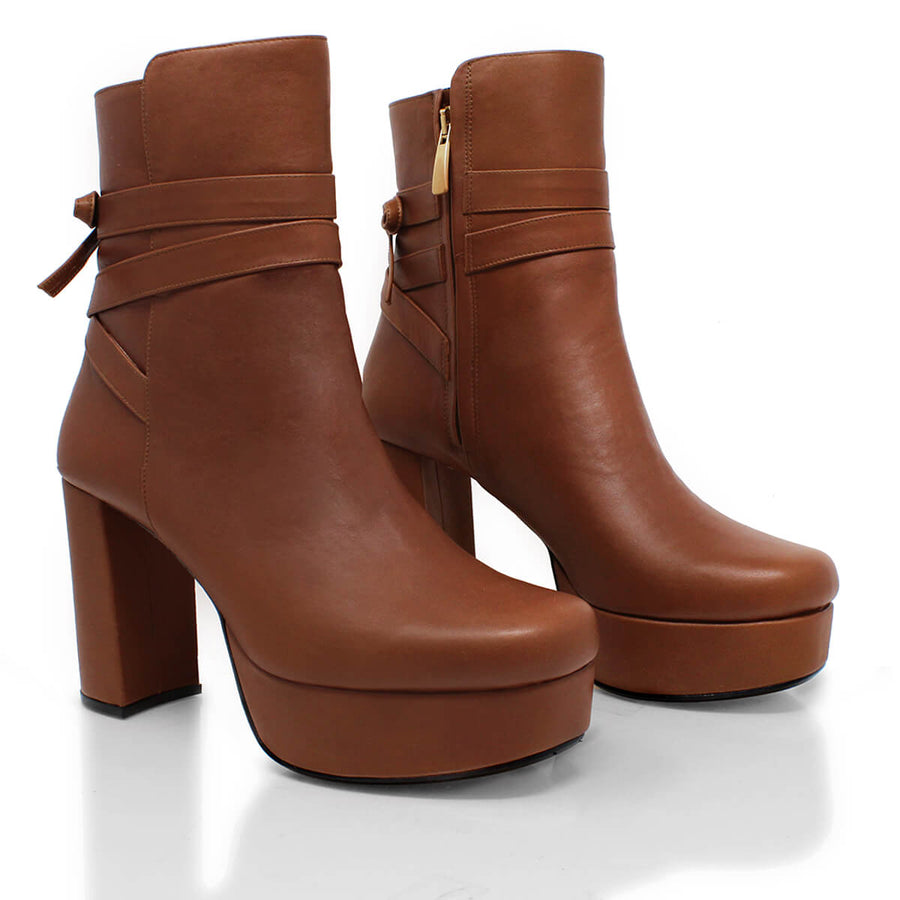 ZELDA 95 - Avellana Regina Romero Zapato Bota Botin Plataforma Tacon Alto Para Dama en Piel