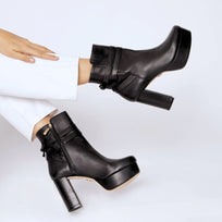 ZELDA 95 - Negro Regina Romero Zapato Bota Botin Plataforma Tacon Alto Para Dama en Piel