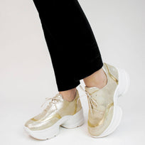 KIM 75 - White and Light Gold Regina Romero Urban Sport Tennis Shoe for Lady in Leather