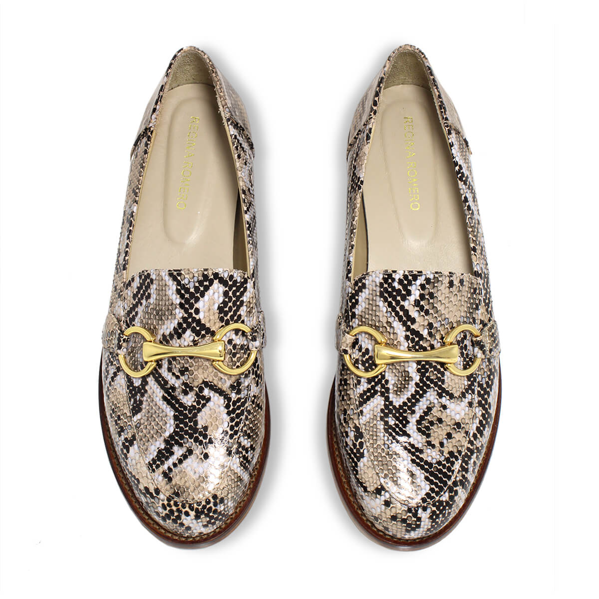 JUDY - Beige Regina Romero Women's Flat Moccasin Shoe in Leather