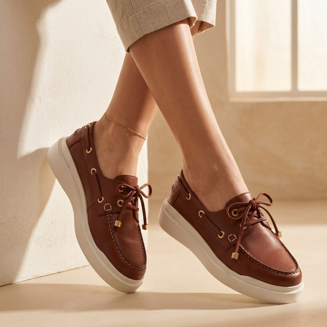Tenis urbanos COLUMBIA Regina Romero en piel color tan, tacón bajo