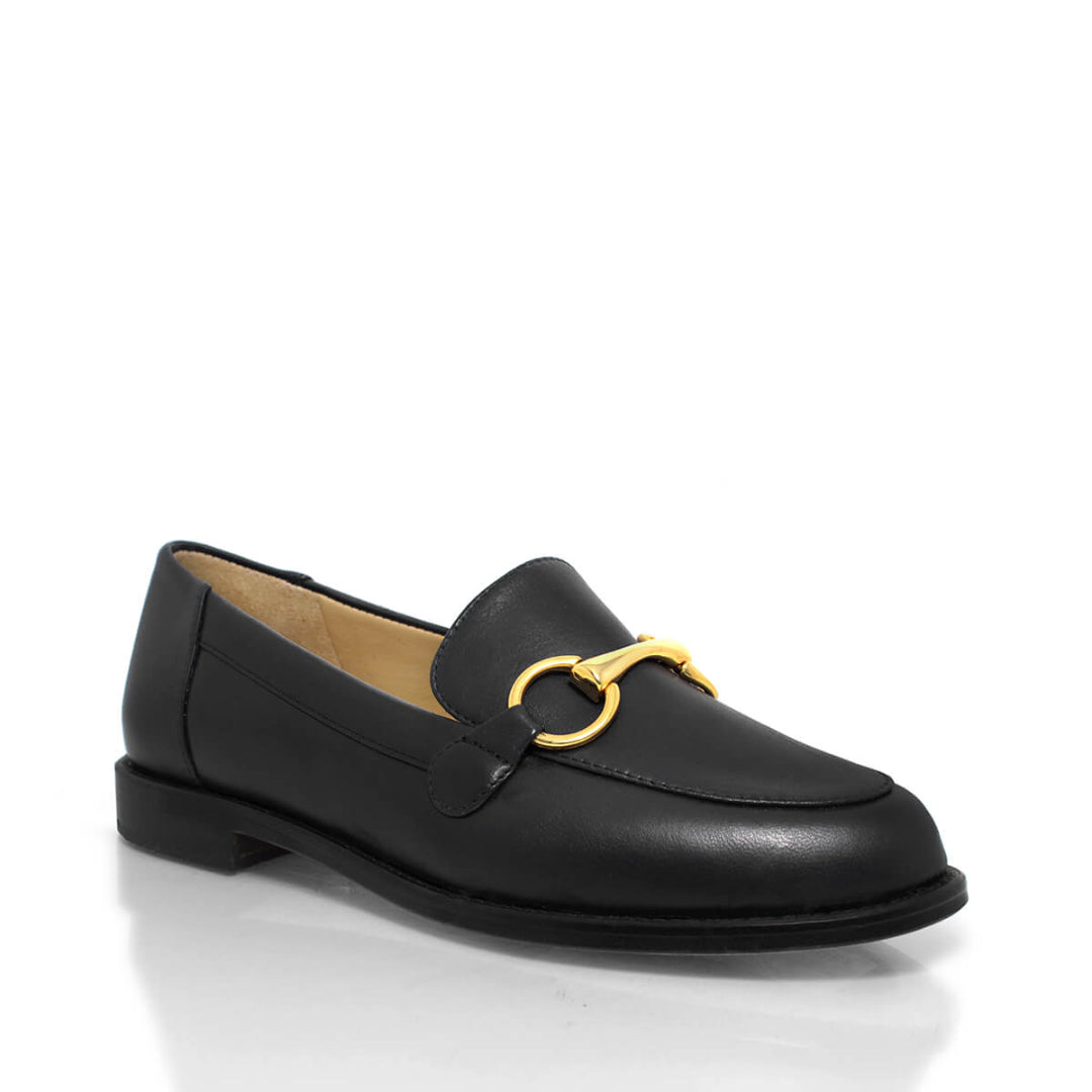 JUDY - Black Regina Romero Women's Flat Moccasin Shoe in Leather