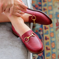 JUDY - Rojo Regina Romero Zapato Mocasin de Piso Para Dama en Piel